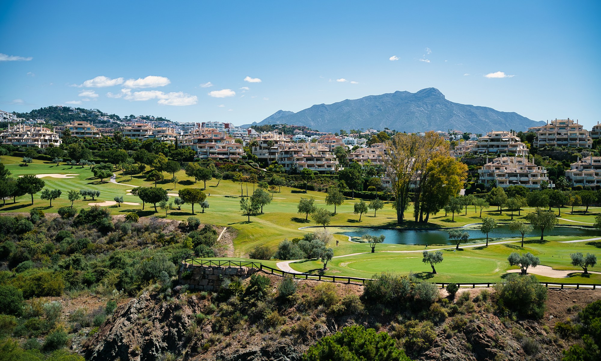 Marbella golf valley with luxury villas and La Concha mountain